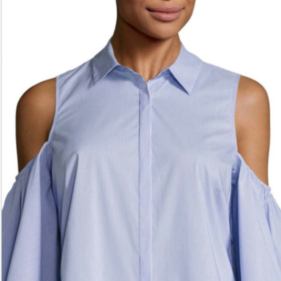 Cold Shoulder 3/4 Sleeve Button-Front Sriped Shirt - Picture 2 of 2